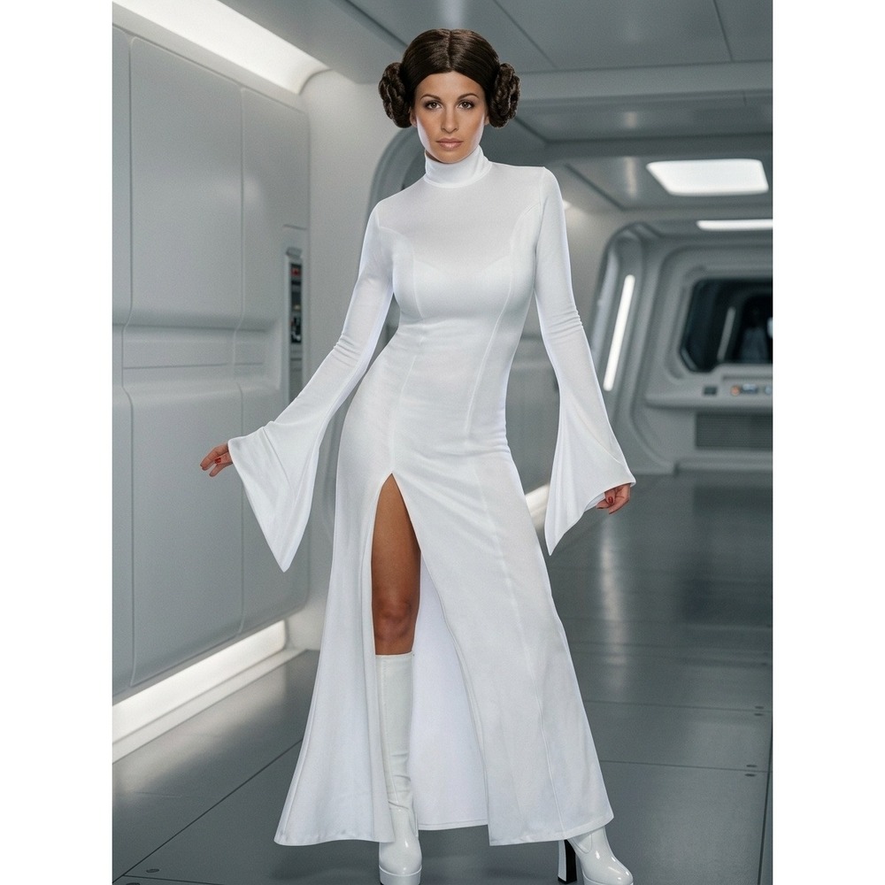 Secret Wishes Star Wars Princess Leia Costume White Dress and Wig Womens XS